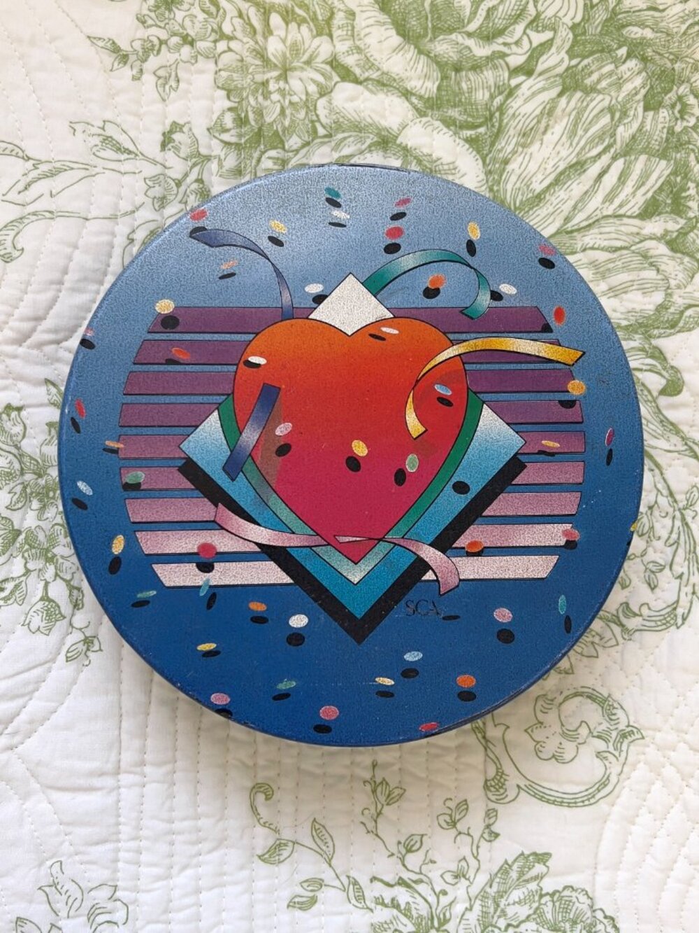 Vintage 1980s Olive Can Blue Round Cookie Tin